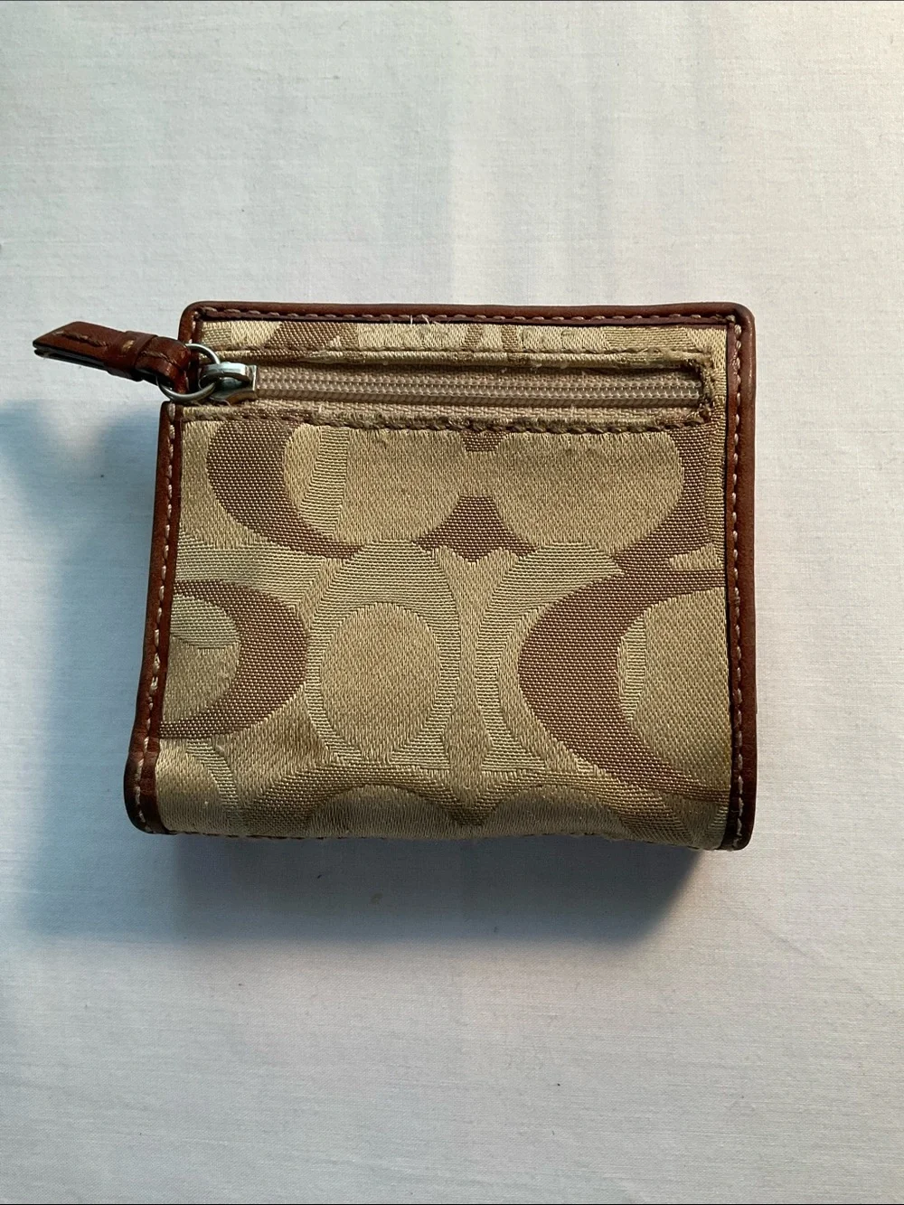 Coach Brown Signature Canvas Card Holder with Leather Trim